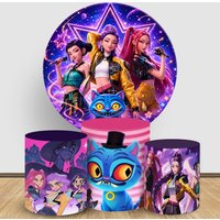 Kpop Demon Hunters Round Backdrop Cover 3PCS Cylinder Covers Fabric Birthday Party Baby Shower Photo Booth Background Decoration