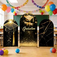 Graduation Cap Diploma Arch Photography Backdrops Black Gold Glitter Marble Graduation Party Celebration Portrait Backgrounds