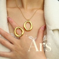 Stainless Steel Necklace Matching Earrings Ring for Women 18k Gold Plated Chain Necklaces Stud Earring Chunky Rings Jewelry Set