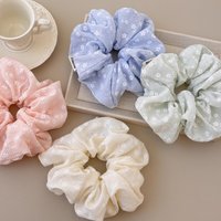 4pcs Fresh Girl Style Floral Macaron Color Grid Pattern Pure Cotton Large Intestine Loop High Elasticity Headband Hair Tie