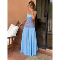 Contrast Women Skirt Set Halter Cinched Waist Tube Top Slim Female Top And Long Solid Skirt Fashion Lady Summer Clothes 2026