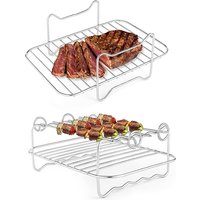 LMETJMA support de friteuse à Air pour friteuses à Air à Double panier support de déshydrateur de friteuse à Air multicouche en acier inoxydable avec brochette JT187