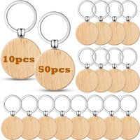 10-60PCS Pieces Blank Wooden Key Tag Engraving Blanks Unfinished Wood Keychain Key Ring Tags for DIY Crafts Round