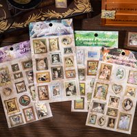 2pcs Die-Cut Stickers - Cat & Butterfly Artwork with Gold Frames for Planner DIY