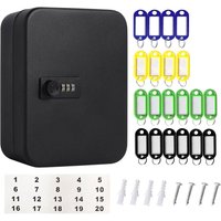 Black security key case with a 3-digit combination lock, 20 hooks, wall-mounted key cabinet lock case, dimensions 20×16×7.5cm