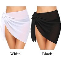 Summer Womens 50x180cm Black Sheer Sarong Beach Cover Up Bikini Wrap Swimsuit Dual-use Swimwear Transparent Shawl Scarf Skirt