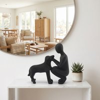 3D Printed Girl And Dog Statues Sculpture Canine Statues Crafts Desktop Ornaments Funny Pet Lovers Cute Dog Figurine Office