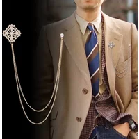 High-end Long Chain Tassel Cross Brooch Alloy Rhinestone Crystal Lapel Pins Corsage Men Collar Pin Fashion Jewelry Gifts