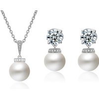 ZAKOL Elegant Round Imitation Pearls Hook Earrings Necklace Sets for Women Shiny Zirconia Bridal Wedding Party Jewelry Set
