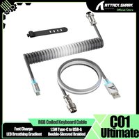ATTACK SHARK C01 Ultimate RGB Coiled Keyboard Cable, Braided Aviation Plug USB-C 8K Sync LED Breathing Gradient