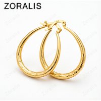 18K Gold Classic Water Droplet Ripple Pattern Hoop Earrings For Women Engagement Wedding Party Elegant Charm Jewelry