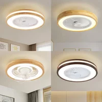 Modern simple wooden silent invisible ceiling fan light Bedroom living dining room study office decoration LED ceiling light