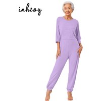 Women Elderly Adaptive Nursing Jumpsuit with Anti Strip Design And Back Legs Double End Zip Long Sleeve Romper for Dementia Care