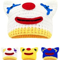 Neutral Autumn and Winter Handmade Crochet Knitted Pullover Hat for Warmth, Funny Clown Yarn Hat, Halloween Outfit