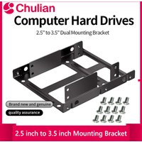 Metal Dual Bay Mounting Bracket 2x 2.5 to 3.5 Inch HDD SSD Compatible Hard Drive Bay Adapter for Desktop Computer Upgrade