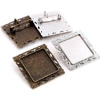 New Fashion 5pcs 25mm Inner Size Antique Silver Plated Bronze Brooch Square Cabochon Base Setting