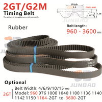 960-3600mm, 2GT Timing Belt, model from 960/976/1000/1040/1100/1136-2GT to 3600-2GT, for DIY/CNC/3D printers, G2M toothed Belt