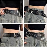 Metal Leather Punk Unisex High-quality Wide Belt Silver Rivet Fashion Belt Hardware Jeans Party Daily Suit Pant Clothes Matching