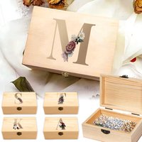 Wooden Storage Box With Hinged Lid Natural Wooden Packing Case For Home Supply Storage Decoration Gold Letter Pattern