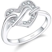 Nice Band Rings For Girlfriend One Love Heart With Spiral 925 Sterling Silver Color Rings Setting White Crystals Women Party
