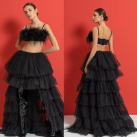 Women's Tulle Skirt 2025 Fashion Black High Low Layered Mesh Tutu Skirt Puffy Long Christmas Party Skirts Elastic Waist