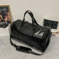 Minimalist Black PU Leather Travel Duffel Bag for Men Water Resistant Gym Sports Shoulder Large Capacity Weekender Overnight Bag