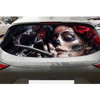 Undead Couple PVC Perforated Car Vinyl Wraps, Privacy Enhancing Design for Rear Window, Car Rear Windshield Sticker for Most Tru