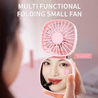 Multi-functional Mini Handheld Fan With Makeup Mirror Foldable Small Electric Fan USB Rechargeable Portable Hanging Neck Fanยท