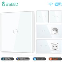 BSEED EU Standard Wifi Wall Switch 1/2/3Gang 1/2/3Way Smart Touch Light Switches Wall Socket Outlets Google Alexa Tuya Control