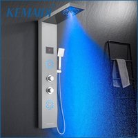 KEMAIDI Shower Panel Tower with LED Mist Shower Rainfall Head Tub Spout and Temperature Display Shower Tower Column System Brush