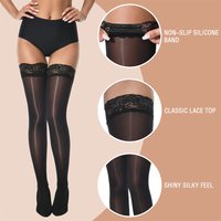 1 Pair Women's Shiny Silky Stockings Horse Oil High Tights With Silicone Lace Top Summer Sexy Elastic High Socks