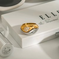 Women's Double-Layer Ring Set Stainless Steel White Zircon Two-Color Simple Stylish Jewelry for Daily Wear