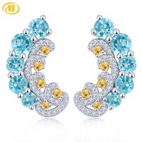 Natural Blue Topaz Citrine Sterling Silver Stud Earring 2.8 Carats Genuine Gemstone Romantic Design Women Summer Jewelrys