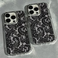 1Pc Stylish Black Lace Pattern Transparent Electroplated Frame Phone Case, Suitable for iPhone 17/16 Pro Max/15/14 Plus/13/12/11, Shock-Absorbing, Anti-Slip, Lightweight, Fashionable and Trendy