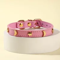 Cute Cat Collar Soft Leather Pet Collars For Small Dog Kitten Puppy Necklace Cat Accessories Star Moon Rivets Decoration XS-M