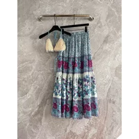 Beach style beige knitted bikini lace up top retro floral print skirt two-piece set summer vacation style women's clothing