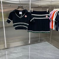 Summer New Arrival Women's Knitted Sweater Short Sleeve Set with Pleated Skirt Casual Style Breathable Lightweight Wool ...