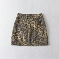 Leopard Print Skirts for Women Sexy Slim Pockets Spliced High Waist Wrap Hip Mini Short Denim Skirt Femme 2024 Summer Casual