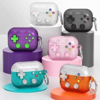 Case Transparent Retro Game Console Design Earbuds Case for AirPods Pro 3 / 4 / Pro 2 / 1 with Holder & Stress Relief Button