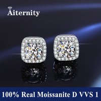 D Color VVS1 Moissanite Square Stud Earrings Women 925 Sterling Silver Moissanita Ear Studs Platinum Finish Pass Diamond Tester