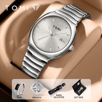 TOMI Minimalist Watch Set Mirror Polished Silver Dial Stainless Steel Milanese Band Business Casual Style With Bonus Accessories