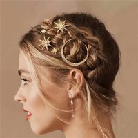 3pcs/1set Retro Geometric Diamond Embedded Moon Snowflake Star Hairpins Set Elegant Women's Alloy Hair Accessories