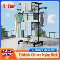 Foldable 4-Tier Clothes Drying Rack with Wheels Tall Laundry Dryer Rack Floor-standing Mobile for Bedroom Laundry Balcony Barber