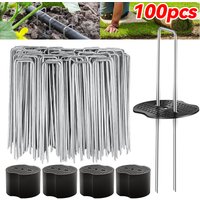 100-400Pcs U-Shaped Garden Ground Pegs with Buffer Washers, Stakes for Weed Landscape Fabric Netting Lawn Securing Pins