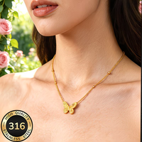 Embossed Butterfly Necklace French Romantic Style With Delicate Lines Vintage Stainless Steel Collarbone Chain Elegant Daily Jew
