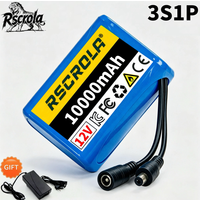12V 10000mAh 100% New 3S1P Protection Plate12V 10Ah Battery Pack Lithium 18650 ion DC 12.6V Super Rechargeable Battery+Charger