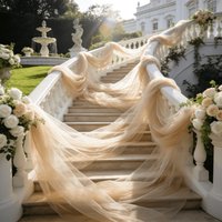 warm glow nude champagne sheer tulle ceiling canopy drapes for grand ballroom wedding and indoor reception hall backdrop decor