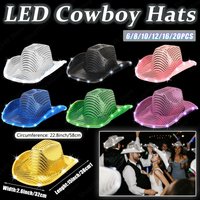 6-20Pcs Light Up Cowboy Hats for Wedding Sequins LED Cowboy Hats for Women Flashing Cowboy Hat Bulk Bachelorette Party Favors image 4
