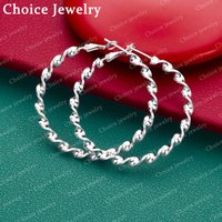 1 Pair Elegant 925 Sterling Silver 50mm Twist Circle Hoop Earrings for Women's Fashion Jewelry Perfect for Everyday Accessories