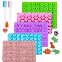 Gummy Bear Molds Silicone Mini Chocolate Candy Mold for Kid with 2 Droppers Including Dinosaur Bear Hearts Donut Shape